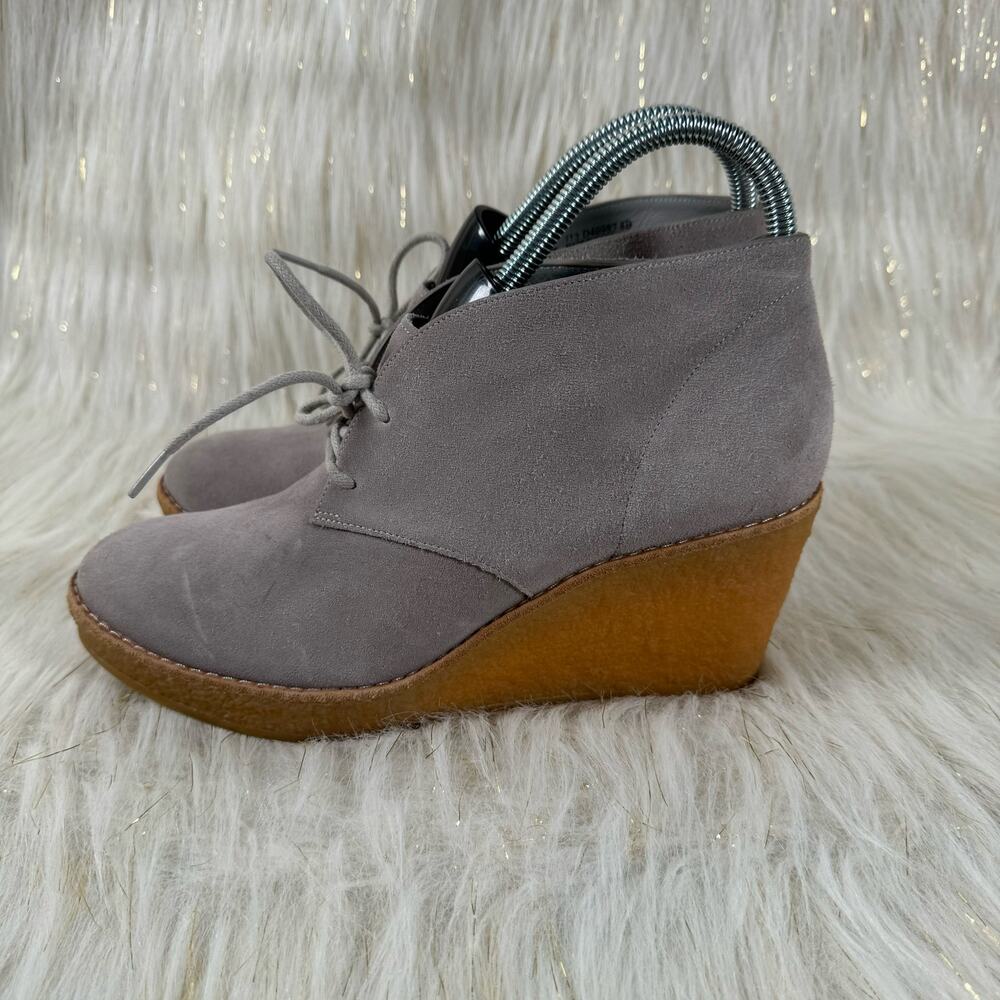 Cole Haan Womens Gray Platform Wedge Tie Up Suede Leather Ankle Booties 8B - Picture 3 of 11